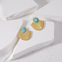 1 Pair Classic Style Sector Plating Inlay 304 Stainless Steel Natural Stone 18K Gold Plated Ear Studs main image 1