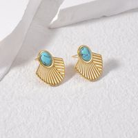 1 Pair Classic Style Sector Plating Inlay 304 Stainless Steel Natural Stone 18K Gold Plated Ear Studs main image 2