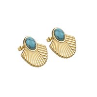 1 Pair Classic Style Sector Plating Inlay 304 Stainless Steel Natural Stone 18K Gold Plated Ear Studs sku image 1