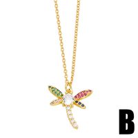 Ig Style Bee Dragonfly Butterfly Copper Plating Inlay Zircon 18k Gold Plated Pendant Necklace main image 4