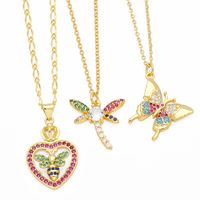 Ig Style Bee Dragonfly Butterfly Copper Plating Inlay Zircon 18k Gold Plated Pendant Necklace main image 1