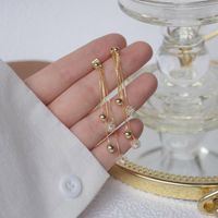 1 Pair Elegant French Style Geometric Inlay Copper Zircon Gold Plated Drop Earrings main image 1