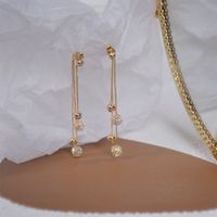 1 Pair Elegant French Style Geometric Inlay Copper Zircon Gold Plated Drop Earrings main image 3