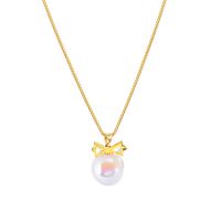 Vintage Style Simple Style Bow Knot Copper Irregular Plating Inlay Artificial Pearls Gold Plated Pendant Necklace main image 5
