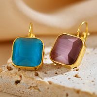 1 Pair Simple Style Square Plating Inlay Stainless Steel Zircon Gold Plated Ear Studs main image 3