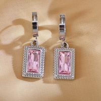 1 Pair Elegant Luxurious Simple Style Square Plating Inlay Stainless Steel Zircon Silver Plated Earrings main image 2