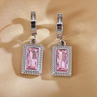 1 Pair Elegant Luxurious Simple Style Square Plating Inlay Stainless Steel Zircon Silver Plated Earrings sku image 1