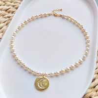 Vacation Simple Style Moon Heart Shape Freshwater Pearl Glass Copper Beaded Plating Inlay Zircon 18k Gold Plated Necklace main image 5