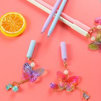 Good-looking Colorful Butterfly Hanging Pen Gold-plated Chain Pearl Accessories Pendant Gel Pen Cute Stationery Student Ball Pen main image 5