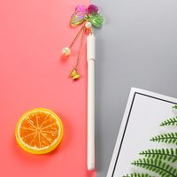 Good-looking Colorful Butterfly Hanging Pen Gold-plated Chain Pearl Accessories Pendant Gel Pen Cute Stationery Student Ball Pen sku image 1