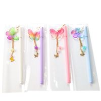 Good-looking Colorful Butterfly Hanging Pen Gold-plated Chain Pearl Accessories Pendant Gel Pen Cute Stationery Student Ball Pen main image 4