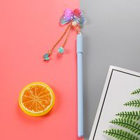 Good-looking Colorful Butterfly Hanging Pen Gold-plated Chain Pearl Accessories Pendant Gel Pen Cute Stationery Student Ball Pen sku image 2