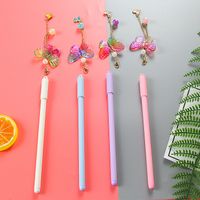 Good-looking Colorful Butterfly Hanging Pen Gold-plated Chain Pearl Accessories Pendant Gel Pen Cute Stationery Student Ball Pen main image 1