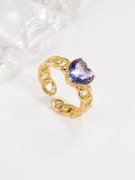 Sweet Simple Style Heart Shape Copper Plating Hollow Out Inlay Zircon 18k Gold Plated Open Ring sku image 1
