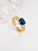 Sweet Simple Style Heart Shape Copper Plating Hollow Out Inlay Zircon 18k Gold Plated Open Ring sku image 2