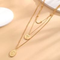 Retro Classic Style Sun Star Moon Titanium Steel Enamel Plating Inlay Resin Rhinestones 18K Gold Plated Women's Layered Necklaces main image 7