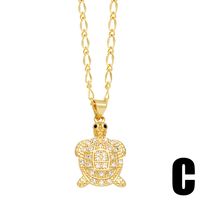 Cute Tortoise Animal Moon Copper Plating Inlay Zircon 18k Gold Plated Pendant Necklace sku image 3