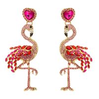 1 Pair Elegant Queen Shiny Flamingo Heart Shape Inlay Rhinestone Rhinestones Drop Earrings main image 4