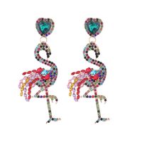1 Pair Elegant Queen Shiny Flamingo Heart Shape Inlay Rhinestone Rhinestones Drop Earrings main image 3
