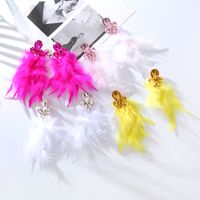 1 Pair Ig Style Feather Inlay Feather Rhinestones Drop Earrings main image 3