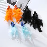 1 Pair Ig Style Feather Inlay Feather Rhinestones Drop Earrings main image 2