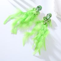 1 Pair Ig Style Feather Inlay Feather Rhinestones Drop Earrings main image 4