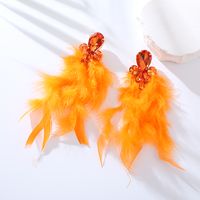1 Pair Ig Style Feather Inlay Feather Rhinestones Drop Earrings main image 5