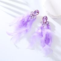 1 Pair Ig Style Feather Inlay Feather Rhinestones Drop Earrings main image 8