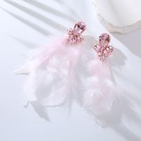 1 Pair Ig Style Feather Inlay Feather Rhinestones Drop Earrings main image 9