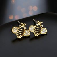 1 Pair Casual Bee Plating Inlay Copper Zircon 18k Gold Plated Ear Studs main image 1