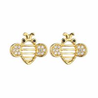 1 Pair Casual Bee Plating Inlay Copper Zircon 18k Gold Plated Ear Studs main image 3