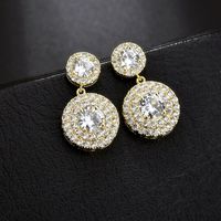 1 Pair Modern Style Round Plating Inlay Copper Zircon Gold Plated Drop Earrings main image 2