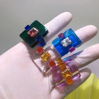 Wholesale Jewelry Retro Square Arylic Resin Acetic Acid Zircon Inlay Rings main image 1