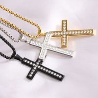 Einfacher Stil Kreuzen Titan Stahl Inlay Strasssteine Männer Halskette Mit Anhänger main image 5