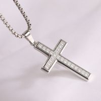 Simple Style Cross Titanium Steel Inlay Rhinestones Men's Pendant Necklace main image 4