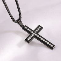 Simple Style Cross Titanium Steel Inlay Rhinestones Men's Pendant Necklace main image 3