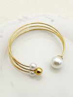 Classic Style Commute Pearl 304 Stainless Steel 14K Gold Plated Pearl Cuff Bracelets In Bulk main image 1