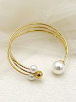 Classic Style Commute Pearl 304 Stainless Steel 14K Gold Plated Pearl Cuff Bracelets In Bulk main image 3