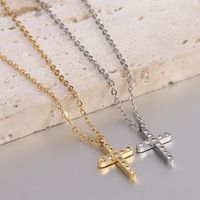 Punk Cool Style Cross Stainless Steel Titanium Steel Inlay Artificial Diamond Pendant Necklace main image 1