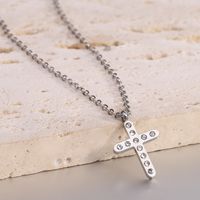 Punk Cool Style Cross Stainless Steel Titanium Steel Inlay Artificial Diamond Pendant Necklace main image 3