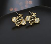1 Pair Casual Bee Plating Inlay Copper Zircon 18k Gold Plated Ear Studs sku image 2