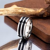 Punk Cool Style Round Lines Titanium Steel Enamel Unisex Wide Band Ring main image 3