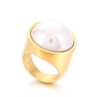 Elegant Retro Lady Round Stainless Steel Inlay Artificial Pearls Rings sku image 5