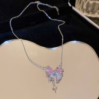 Elegant Sweet Heart Shape Butterfly Bow Knot Artificial Crystal Alloy Plating Inlay Zircon Women's Pendant Necklace main image 5