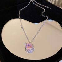 Elegant Sweet Heart Shape Butterfly Bow Knot Artificial Crystal Alloy Plating Inlay Zircon Women's Pendant Necklace sku image 1