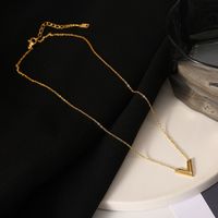 Titanium Steel 18K Gold Plated Elegant Simple Style Plating V Shape Earrings Necklace main image 4