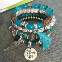 Retro Letter Wings Alloy Wooden Beads Beaded Women's Bracelets main image 2