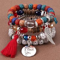 Retro Letter Wings Alloy Wooden Beads Beaded Women's Bracelets sku image 7