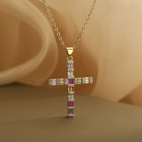 Retro Simple Style Cross Copper Plating Inlay Zircon 18k Gold Plated Pendant Necklace sku image 1