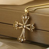 Retro Simple Style Cross Copper Plating Inlay Zircon 18k Gold Plated Pendant Necklace main image 3